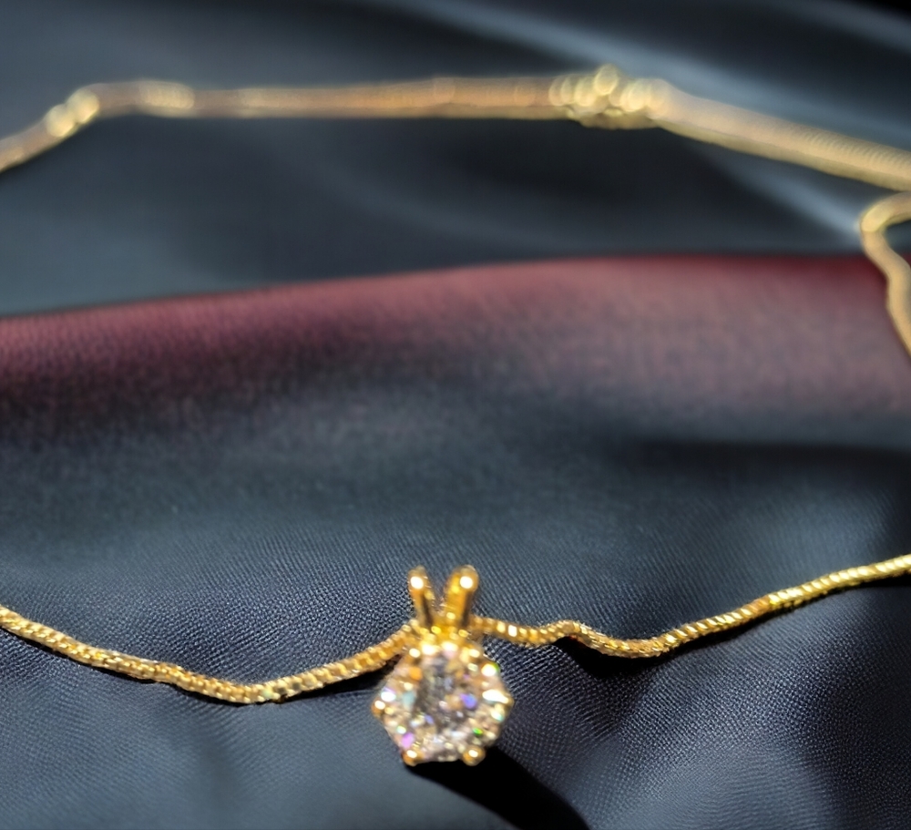 Moissanite Diamond Pendant 9mm & gold over silver necklace